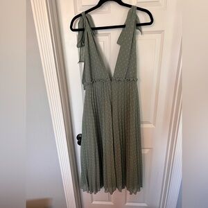 ASOS DESIGN tie shoulder pleated mini dress in sage